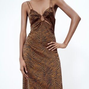 Zara animal print dress. V neck midi dress